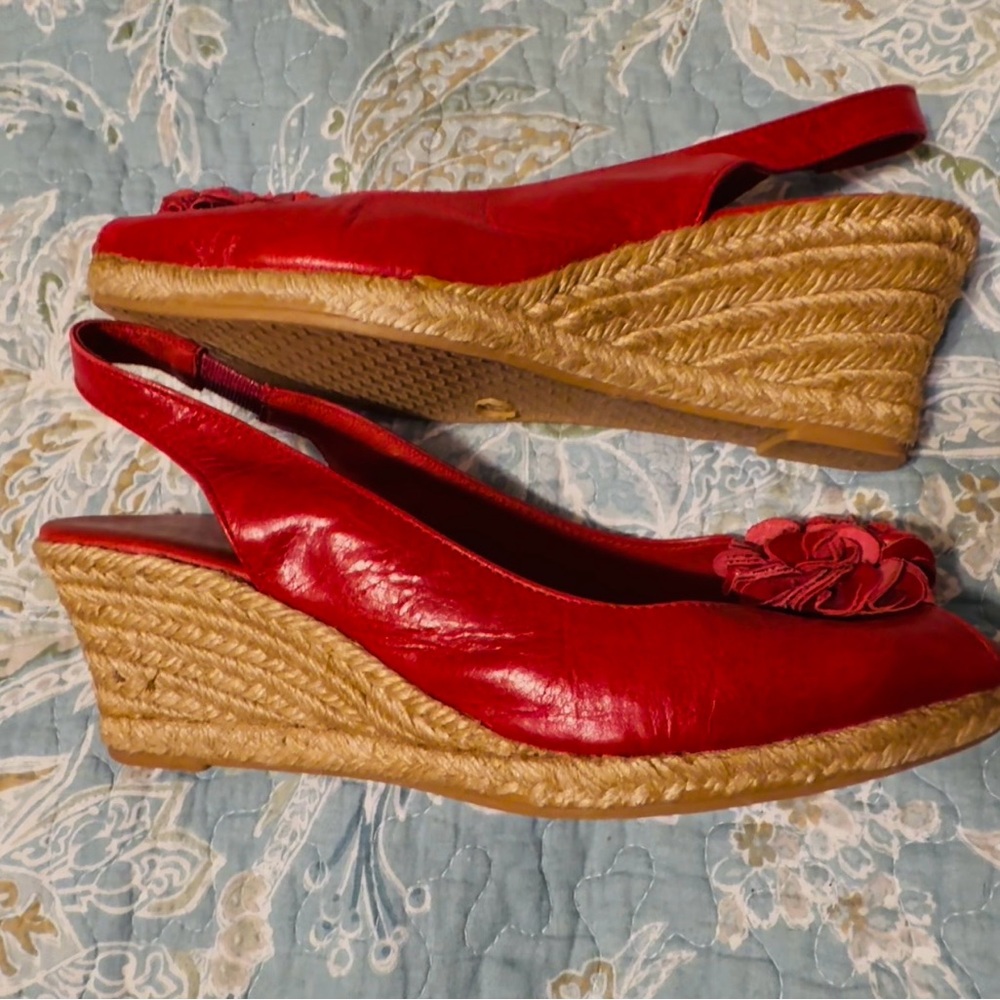 Eric Michael Petula wedges, red leather, EU 37/US 7 sz, used, good.